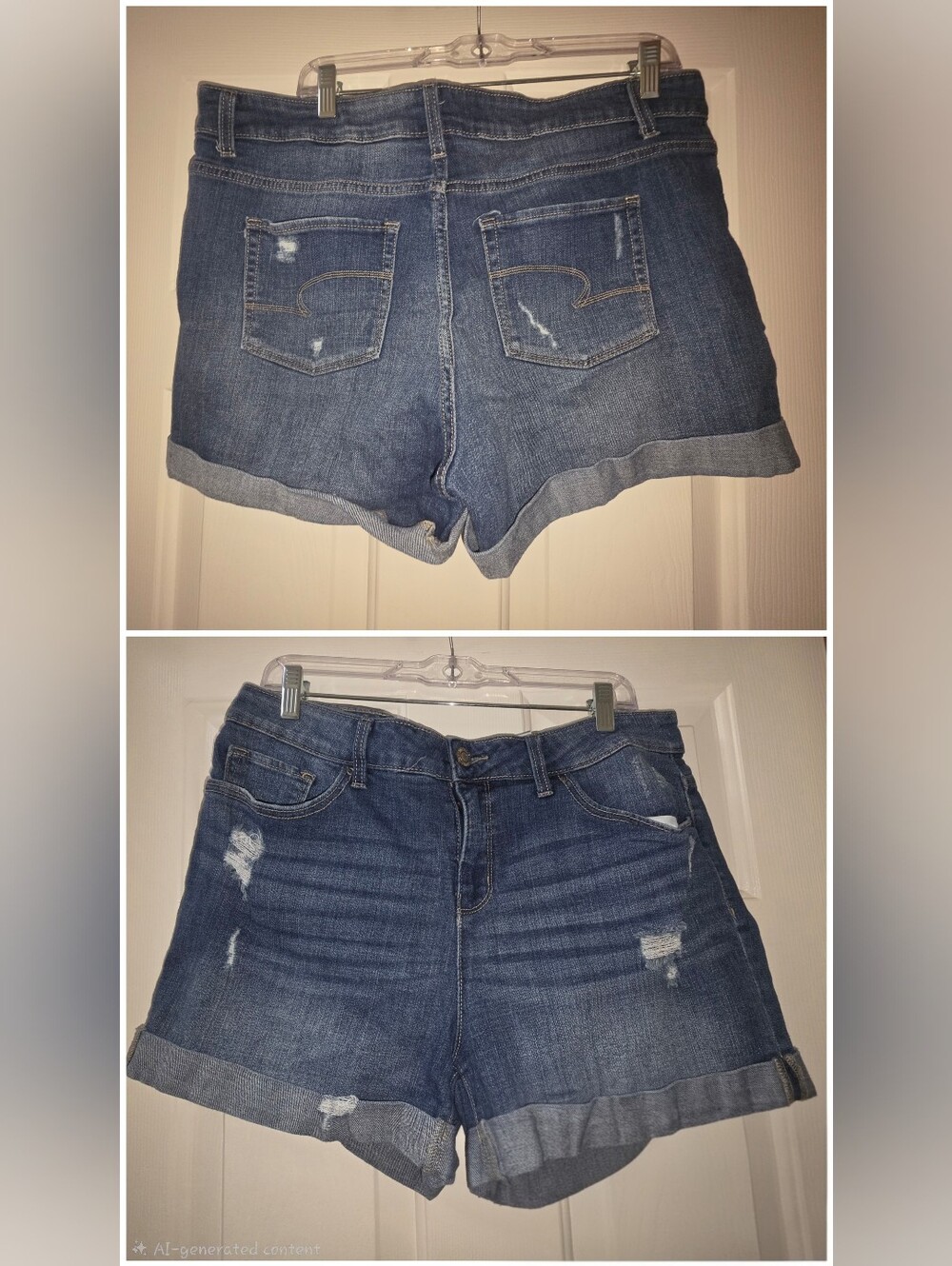 Time and Tru Distressed Dark Blue Cuffed Denim Shorts